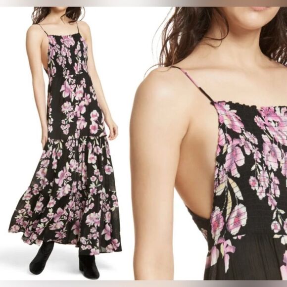 Free People Garden Party Maxi Dress in Black Floral - Picture 1 of 13